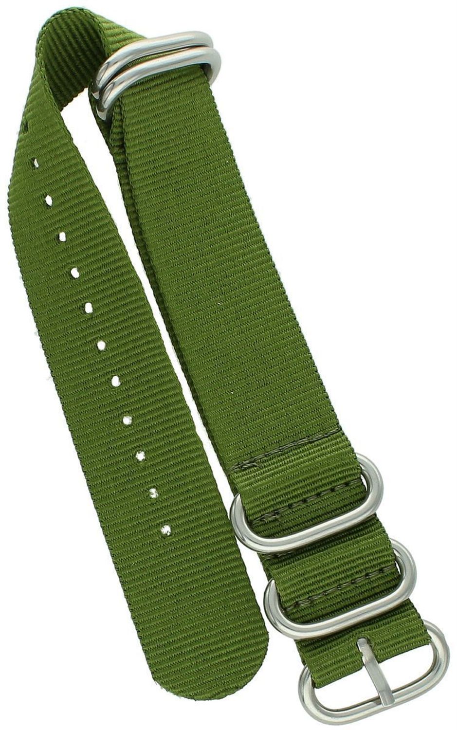 Wytrzymały pasek do zegarka NATO 027, parciany w kolorze zielonym, szerokość 18 mm, długość 26 cm, z solidną srebrną sprzączką. Idealny do codziennych i sportowych zegarków.2.jpg